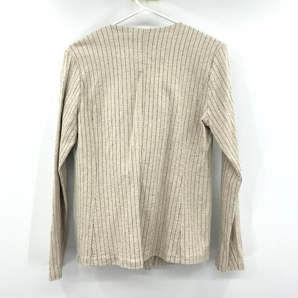 BlankNYC Linen Spandex Beige Black Striped Drape Front Blazer Women's Small - Picture 5 of 5